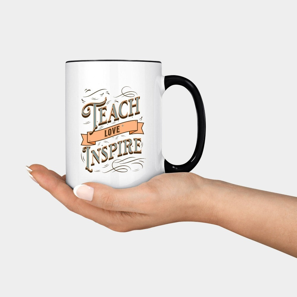 Inspirational coffee mug gift idea for teacher, trainer, instructor and homeschool mama. Show appreciation to your favorite grade teacher with this vibrant retro beverage cup. Perfect for elementary, middle or high school, back to school, last day of school, summer or spring break. Great for everyday use both in and out of the classroom.