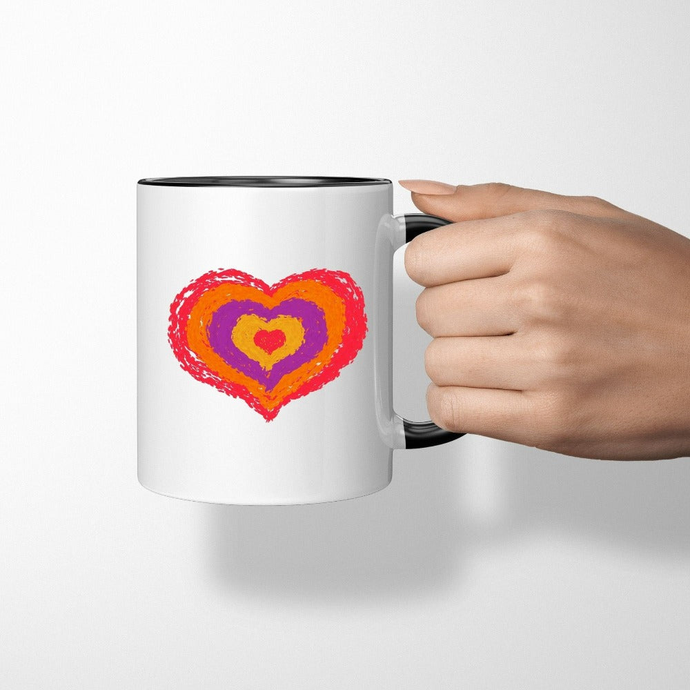 Valentines Day Mug. Valentines Day hearts coffee mug. Express love and show appreciation with this expressive graphic beverage cup. This cute and adorable gift idea is perfect for birthdays, Christmas holidays, family reunions for a girlfriend, wife, spouse, friend, family or co-worker. Also makes a great Mother's Day present.