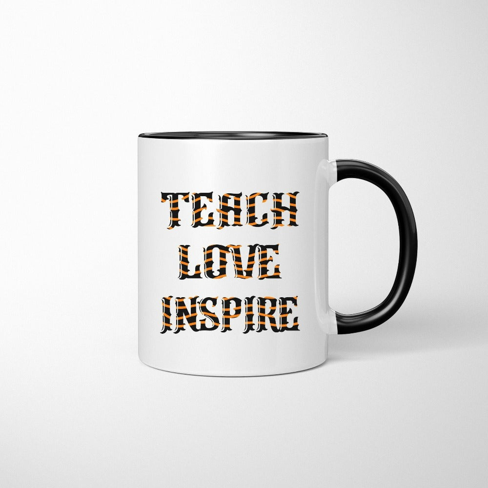 Inspirational coffee mug gift idea for teacher, trainer, instructor and homeschool mama. Show appreciation to your favorite grade teacher with this vibrant trendy beverage cup. Perfect for elementary, middle or high school, back to school, last day of school, summer or spiring break. Great for everyday use both in and out of the classroom.