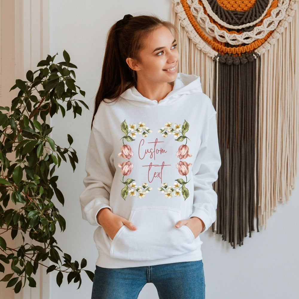 Customize this adorable floral sweatshirt gift idea for friends, family, grade teacher, group trainer, school instructor, mom, sister and more. Show appreciation with this bohemian customizable gift for a special touch. Perfect for indoor and outdoor use, personalized teacher gift, name reveal party, team spirit souvenir, bridesmaid matching gifts, cousin crew airport outfit, girls road trip, family reunions, Christmas vacation and holiday presents.