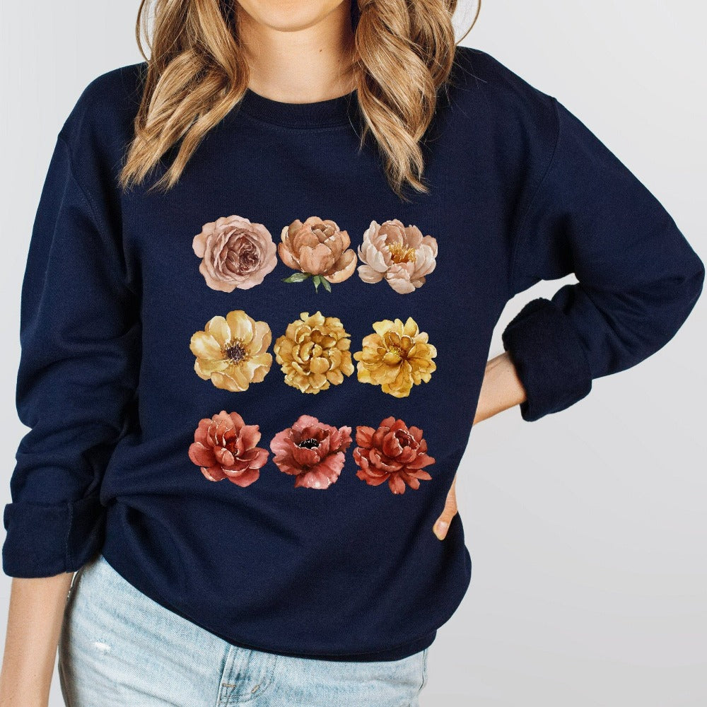 Bright, beautiful, simple and elegant. This boho botanical floral sweatshirt is another favorite. The watercolor flower arrangement in pastel colors makes this graphic shirt unique and beautiful. Perfect gift idea for birthday, Christmas holiday, Mother's Day, Thanksgiving or anniversary. This top works both as a comfy weekend stay at home lounge wear or as a casual outfit for everyday outdoor use.
