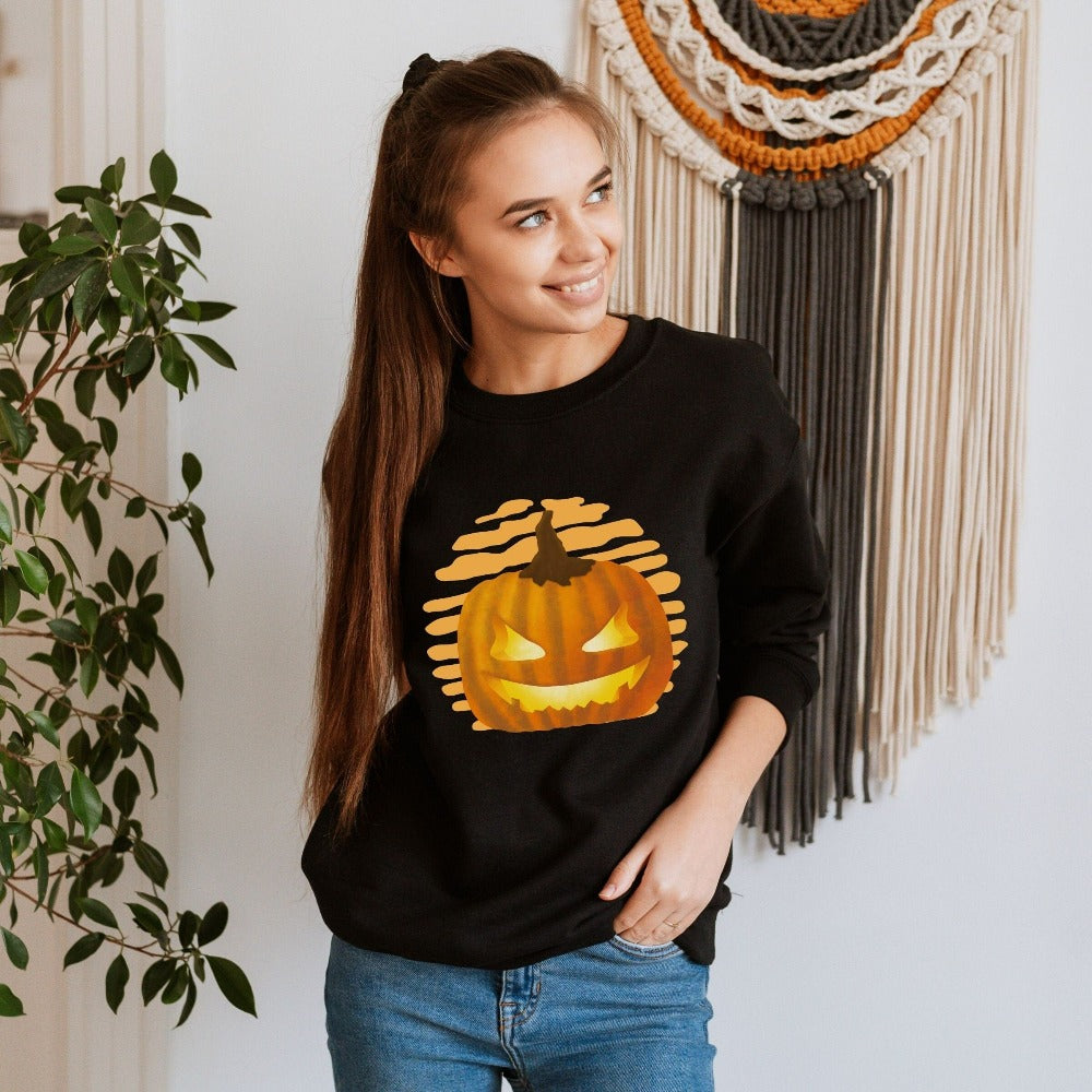 Halloween Jack-o-lantern sweatshirt . Get ready for spooky season with this adorable cheerful shirt. Perfect autumn and pumpkin season outfit for fall months.