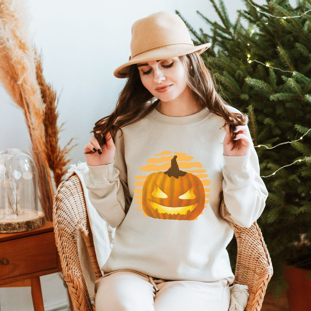 Halloween Jack-o-lantern sweatshirt . Get ready for spooky season with this adorable cheerful shirt. Perfect autumn and pumpkin season outfit for fall months.