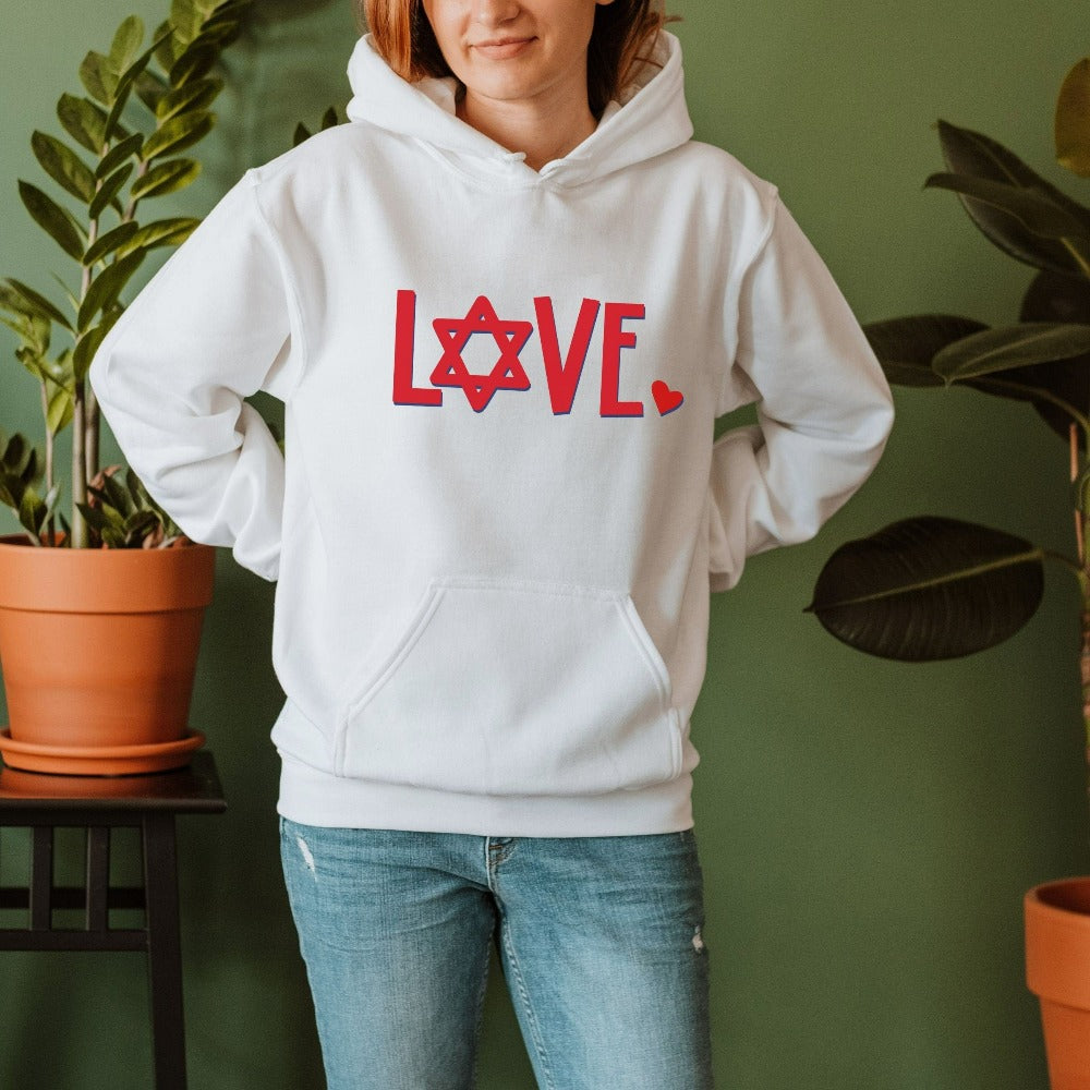 Hanukkah Sweatshirt, Valentine's Day Sweater for Women, Valentines Gift Idea for Jewish Spouse, VDay Lovers Day Heart Love Top 