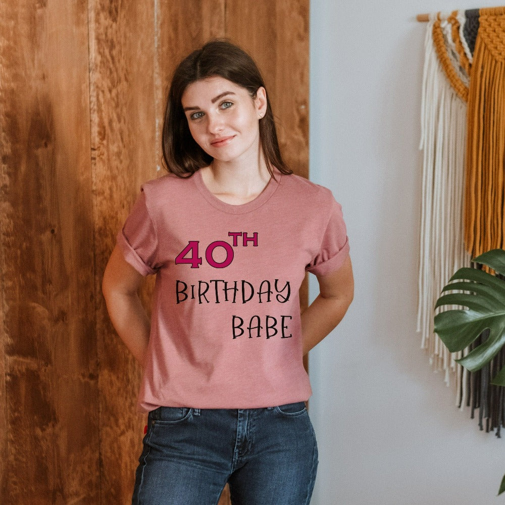 Say Hello 40 with this cute gift outfit for the 40th birthday babe. Celebrate the fabulous forty with your crew and stand out with a fun party tee. This is a great present for the 40 year old queen, sister, mom, daughter or best friend. It makes for a memorable new age celebration shirt.