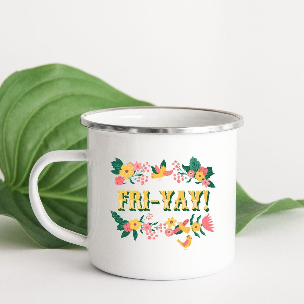 Funny Fri-yay! coffee mug is a great gift idea for elementary grade teacher, principal, kindergarten or preschool classroom team, co-workers, staff team and just about everyone looking forward to weekend activities. Grab this for Christmas presents, office party, birthday gifts or staff room beverage cup.