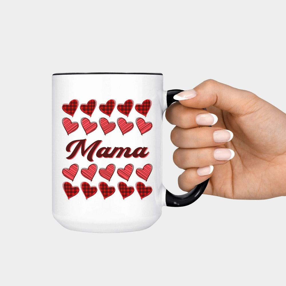 Happy Valentines Day Mug, Cute Valentine Gift for Wife Mom, Mama Valentines Coffee Cup, Love Buffalo Plaid Heart Mug, Mom Valentine 