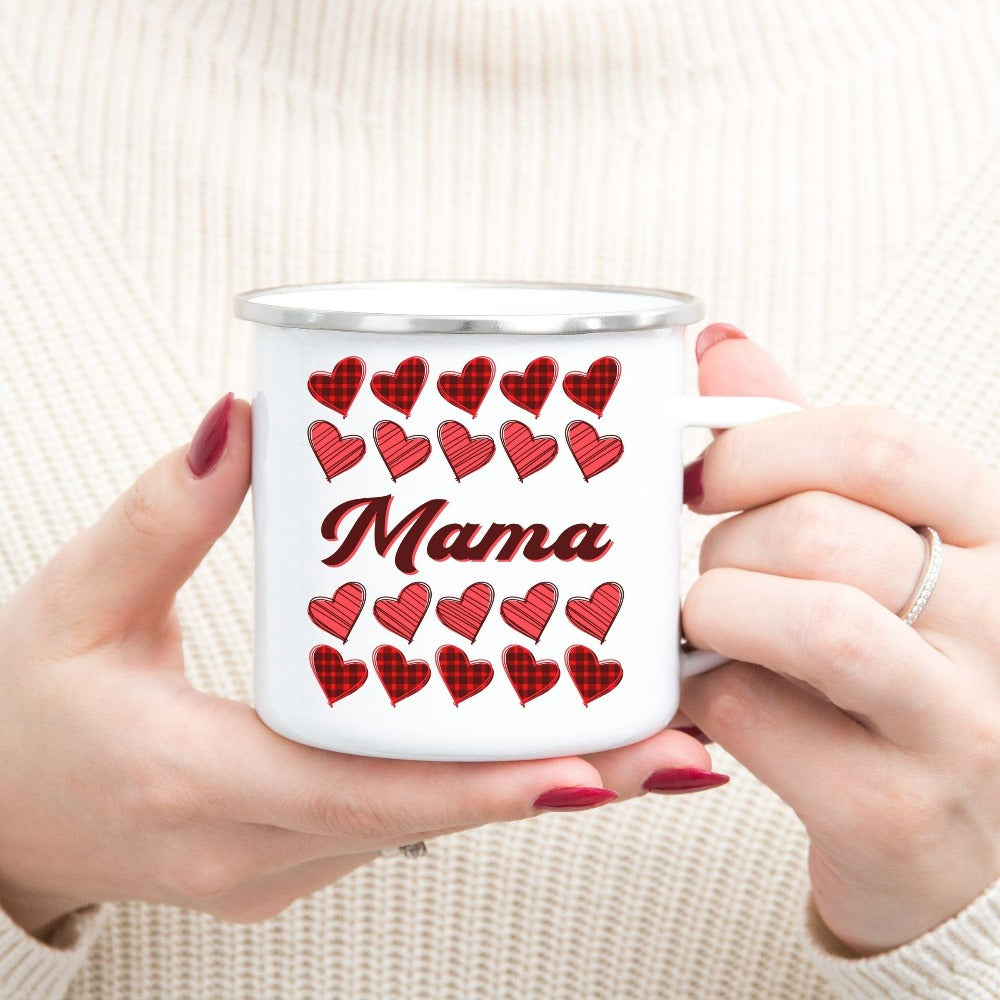 Happy Valentines Day Mug, Cute Valentine Gift for Wife Mom, Mama Valentines Coffee Cup, Love Buffalo Plaid Heart Mug, Mom Valentine 
