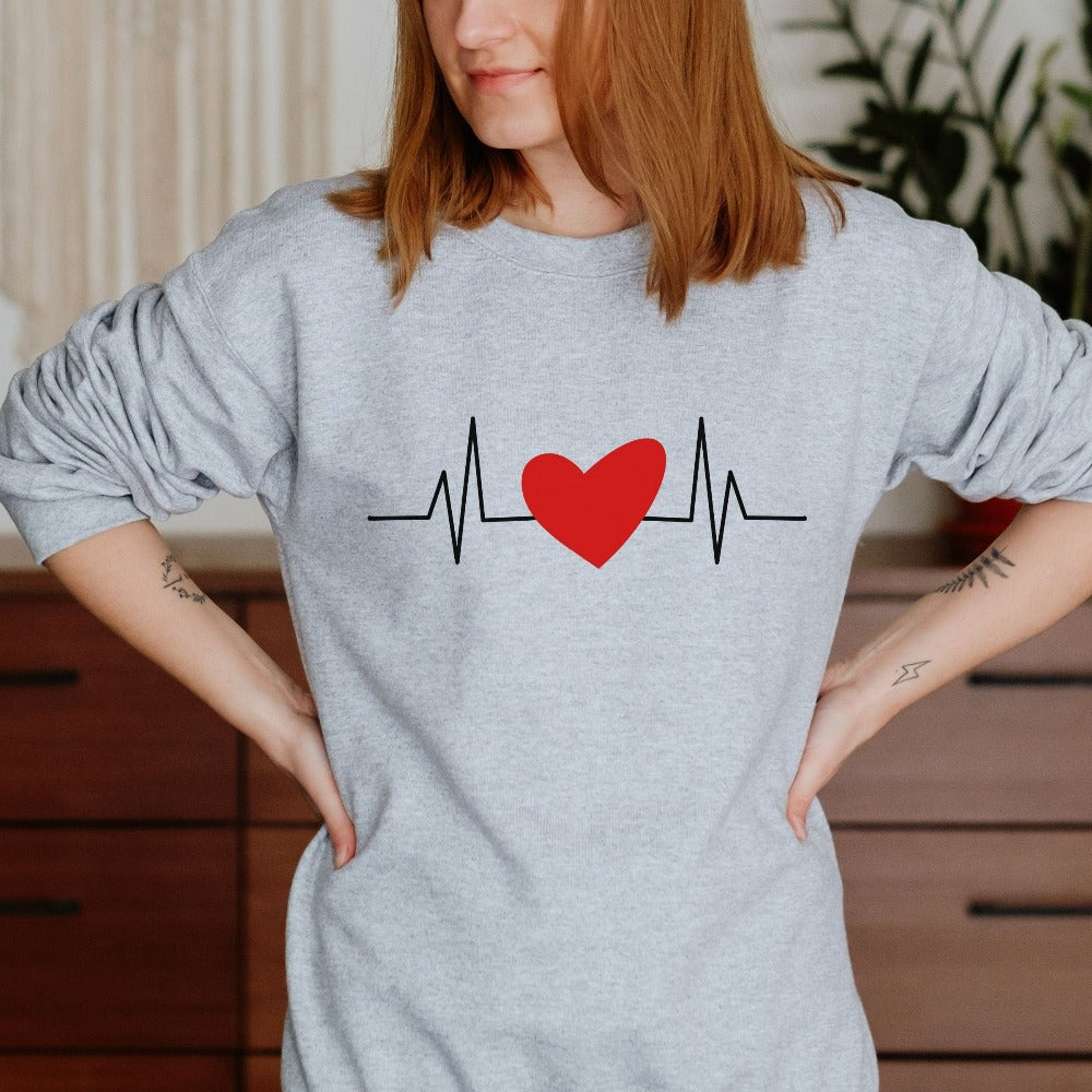 Heart Nurse Sweatshirt, Valentine's Day Crewneck Sweatshirt, Heartbeat Sweater, Emergency Department Valentine Shirt, Nurse VDay Top 