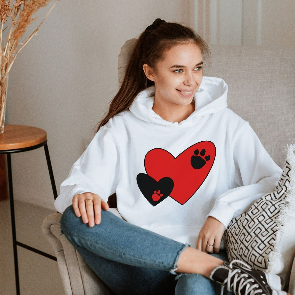 Heart Paw Sweatshirt, Dog Lover Heart Hoodie for Mom, Women's Crewneck Sweater for Valentines Day, Vday Pet Lovers Sweatshirt