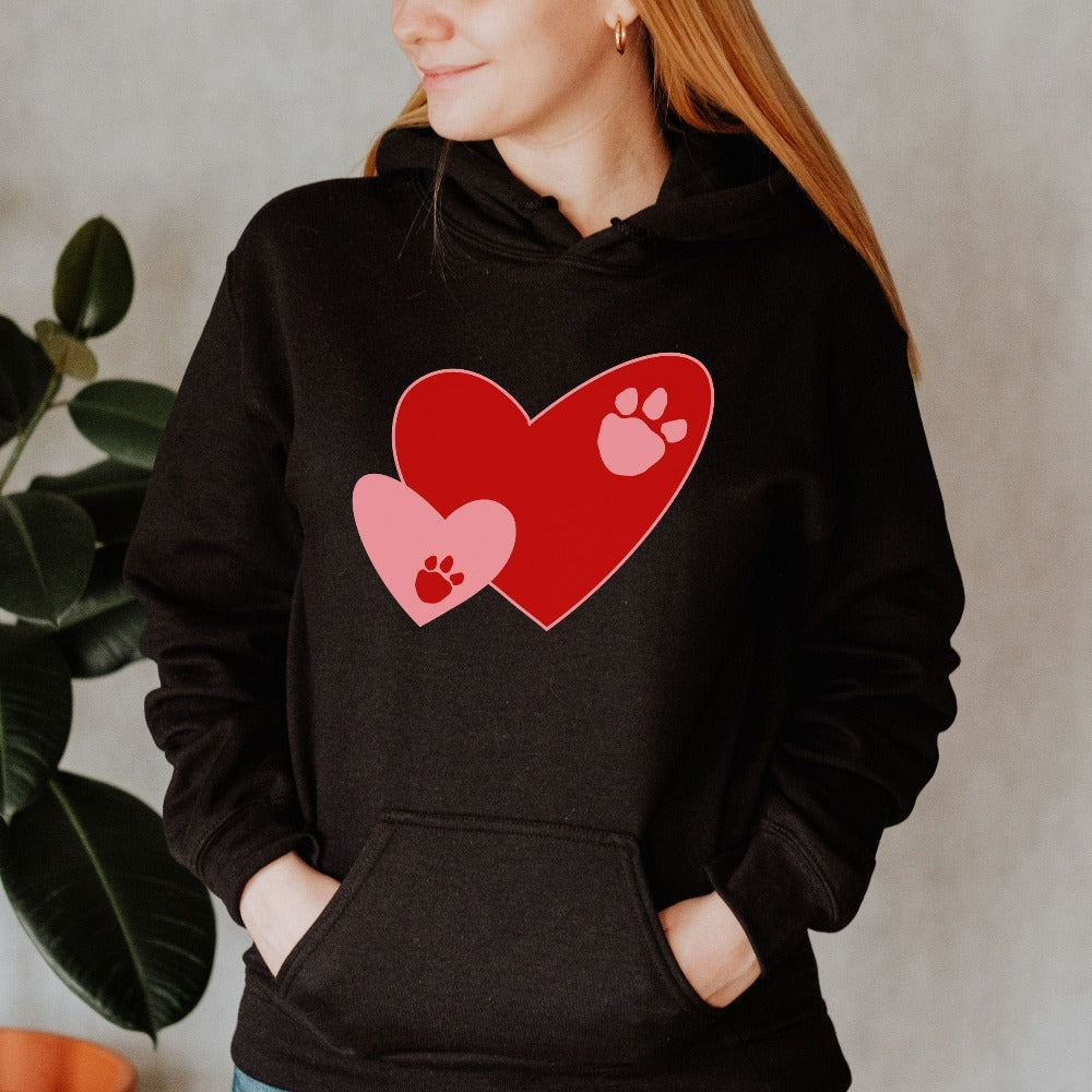 Heart Paw Sweatshirt, Dog Lover Heart Hoodie for Mom, Women's Crewneck Sweater for Valentines Day, Vday Pet Lovers Sweatshirt