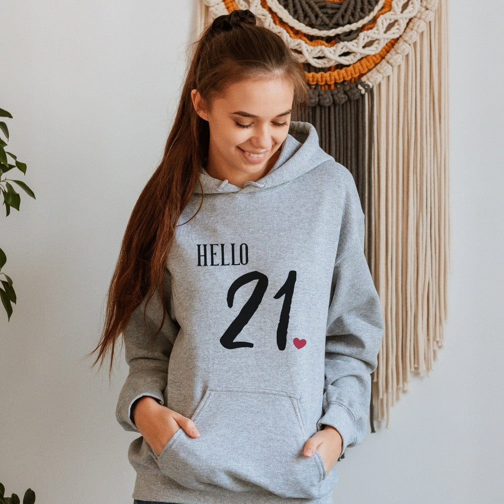 21st birthday babe gift. Whether you are planning a party for yourself or loved one, grab this adorable casual sweatshirt present fit for a queen and get ready for your "Hello 21" new age celebrations. This is a memorable outfit for daughter, wife, girlfriend, sister, best friend, co-worker and any 21 year old celebrant.