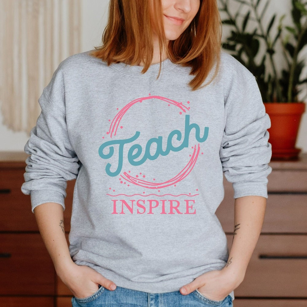 First day welcome back to school new grade teacher sweatshirt. This cute and unique shirt is great for school start, and makes a great gift idea for your favorite elementary, middle or high school teacher. Grab this for your staff teacher school crew as a matching shirt.