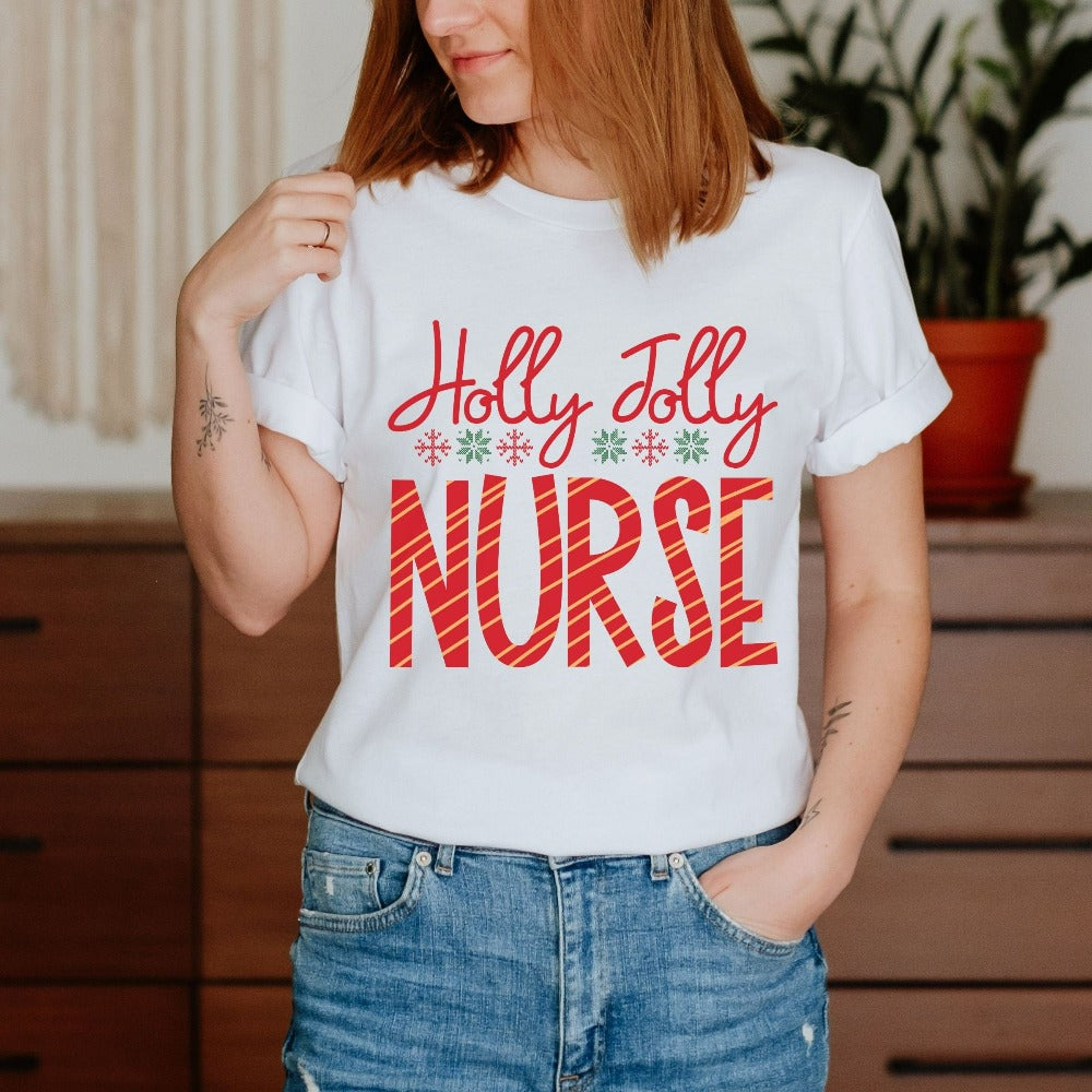 Holiday Gift for Nurses, RN Christmas Shirt, Cute Christmas T-Shirt, Women's Holiday Tees, ICU Nurse Christmas Day Shirt, Xmas Gifts for Medical Staff