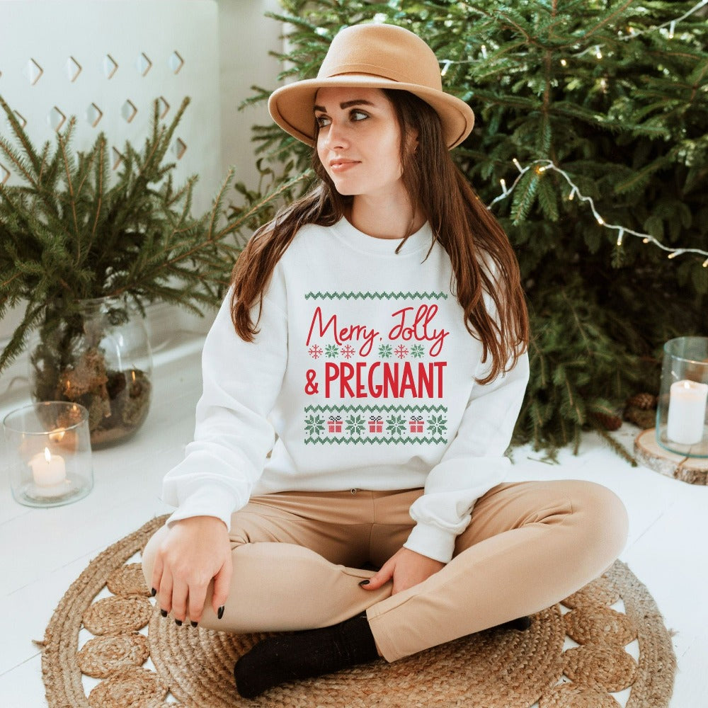Holiday Sweatshirt for Wife Spouse, Pregnancy Christmas Sweater, Family Christmas Pajamas, Merry Christmas Gift for Pregnant Friend, Pregnancy Reveal Xmas Top