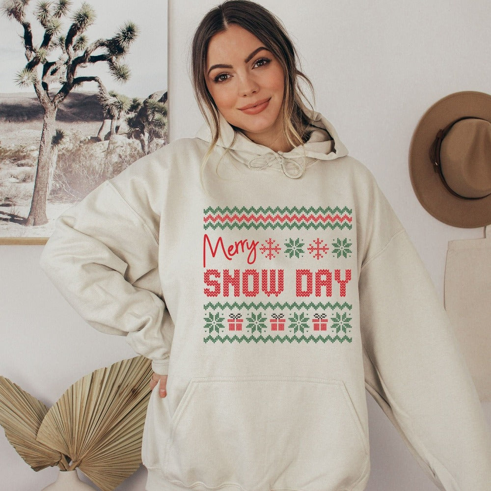 Holiday Sweatshirt for Women, Funny Teacher Sweatshirt, Family Christmas Pajamas, Hello Snow Day Shirt, Xmas Gifts for Teacher