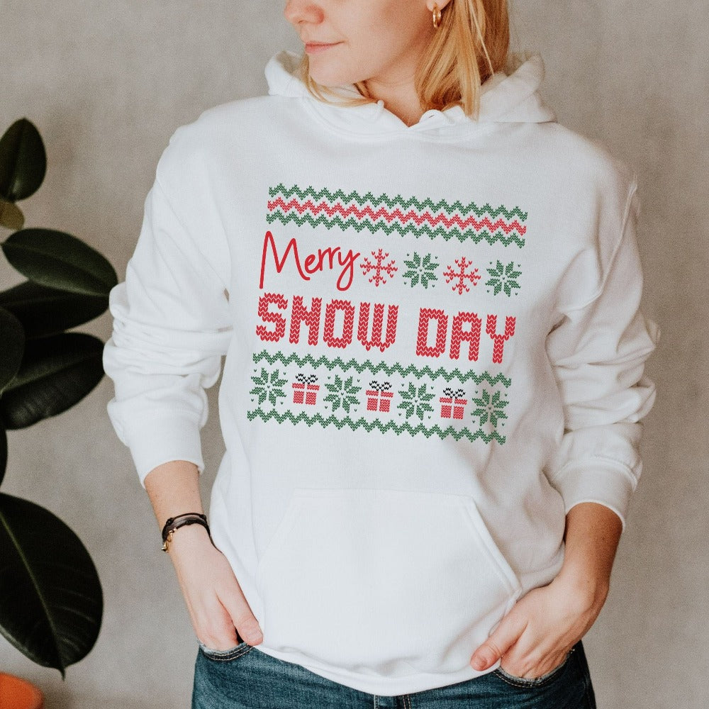 Holiday Sweatshirt for Women, Funny Teacher Sweatshirt, Family Christmas Pajamas, Hello Snow Day Shirt, Xmas Gifts for Teacher