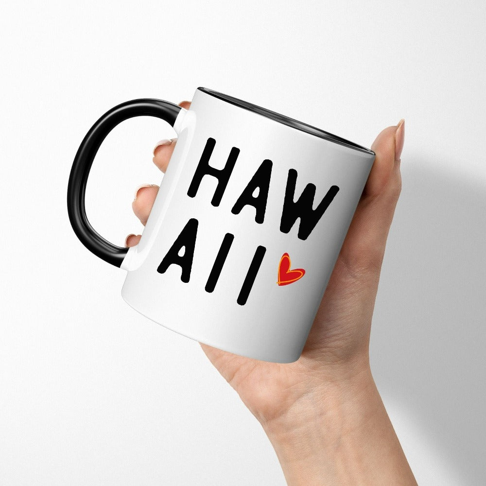 Aloha with this cute vacation coffee mug souvenir for your Hawaii beach island cruise, dream destination honeymoon getaway, mother daughter weekend adventure, girls trip matching outfit. This perfect vibrant Hawaii travel gift idea is great for your summer break gift for your favorite traveler crew.
