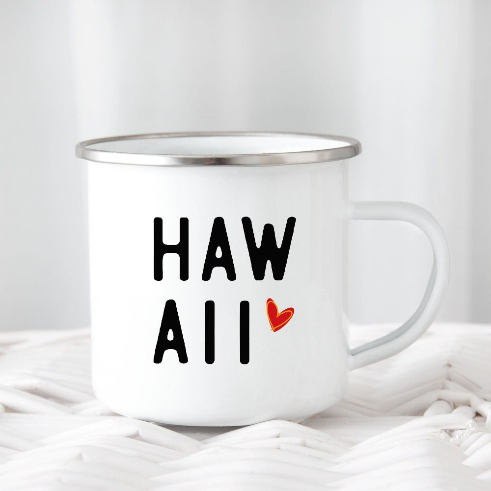 Aloha with this cute vacation coffee mug souvenir for your Hawaii beach island cruise, dream destination honeymoon getaway, mother daughter weekend adventure, girls trip matching outfit. This perfect vibrant Hawaii travel gift idea is great for your summer break gift for your favorite traveler crew.