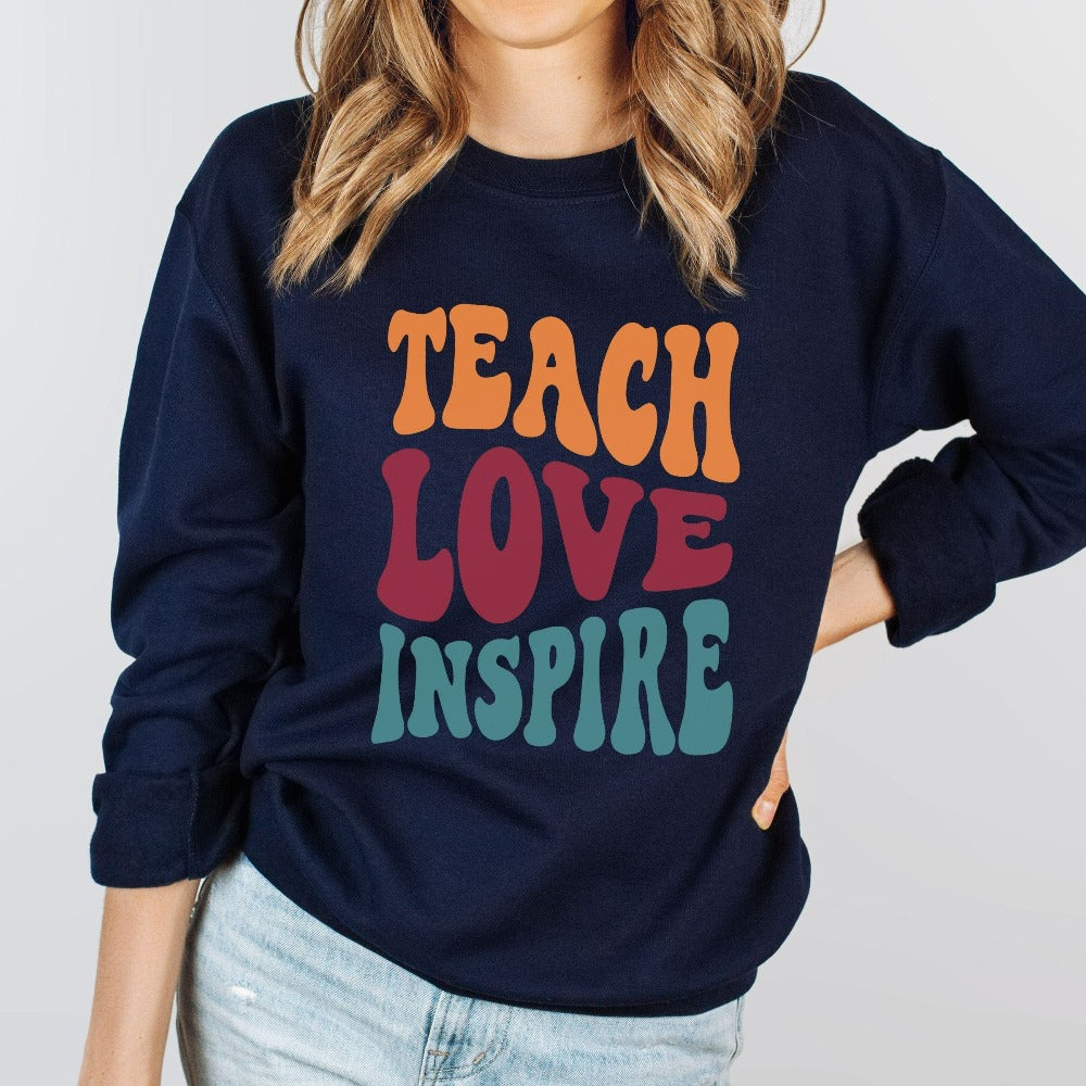 Inspirational sweatshirt gift idea for teacher, trainer, instructor and homeschool mama. Show appreciation to your favorite grade teacher with this vibrant retro shirt. Perfect for elementary, middle or high school, back to school, last day of school, summer or spiring break. Great for everyday use both in and out of the classroom.