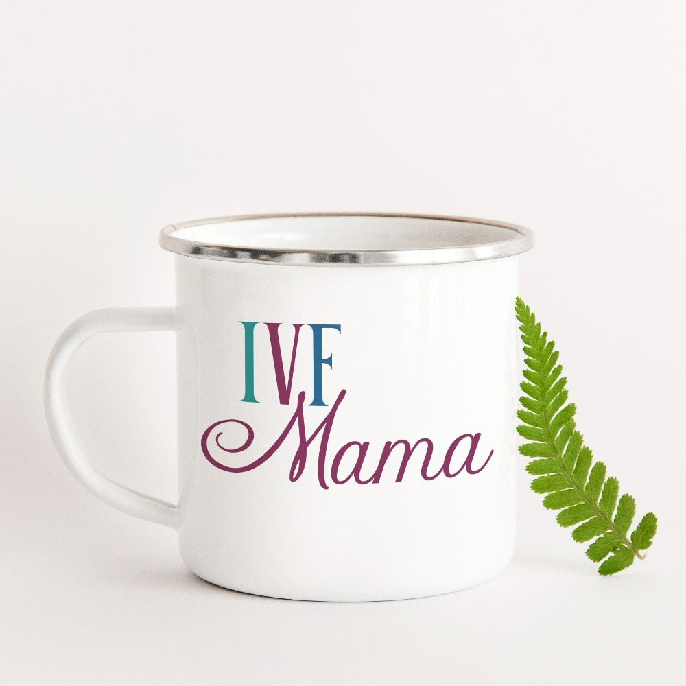 IVF Mama fertility treatment support gift idea for new mom's transfer day. Perfect coffee mug souvenir for family baby announcement for BFP (big fat positive) TTC (trying to conceive) journey. Celebrate with the newest coolest mom in your life with this cute trendy baby reveal, announcement or baby shower present for the embryo warrior you know!