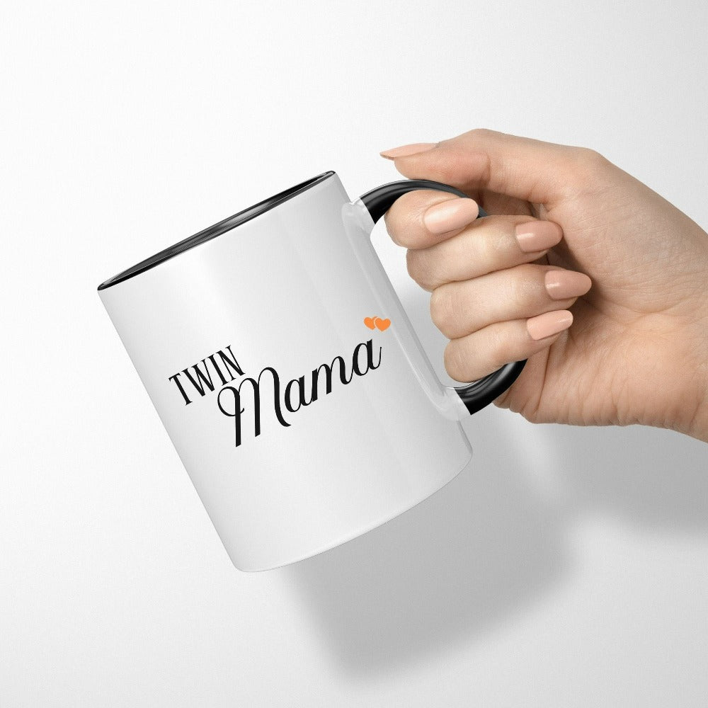 Cute twin mama mug. Get ready to celebrate double blessings with this perfect going home hospital souvenir for the new mother. Great idea for a family surprise from mom of multiples, expecting mother, baby reveal announcement or baby shower gift.