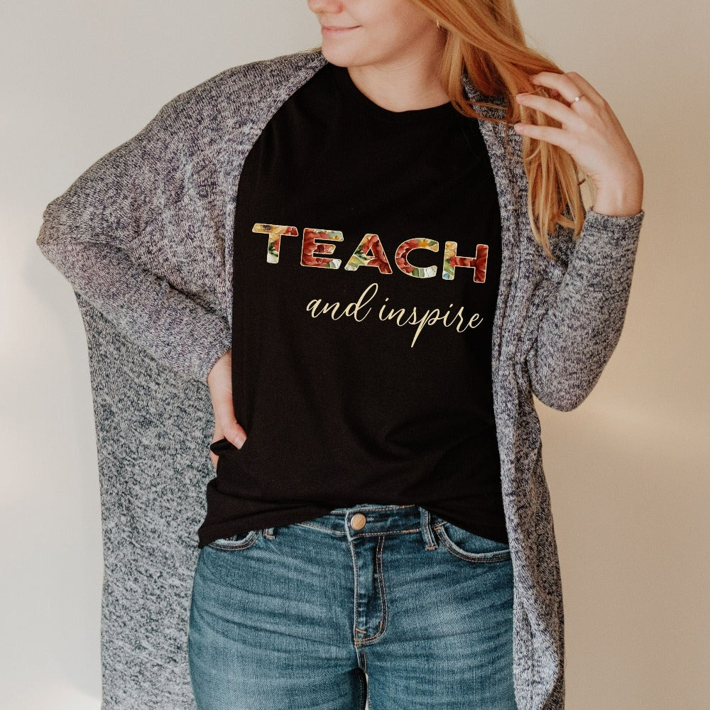 Floral casual shirt gift idea for teacher, trainer, instructor and homeschool mama. Show appreciation to your favorite grade teacher with this vibrant trendy t-shirt. Perfect for elementary, middle or high school, back to school, last day of school, summer or spring break. Great tee for everyday use both in and out of the classroom.