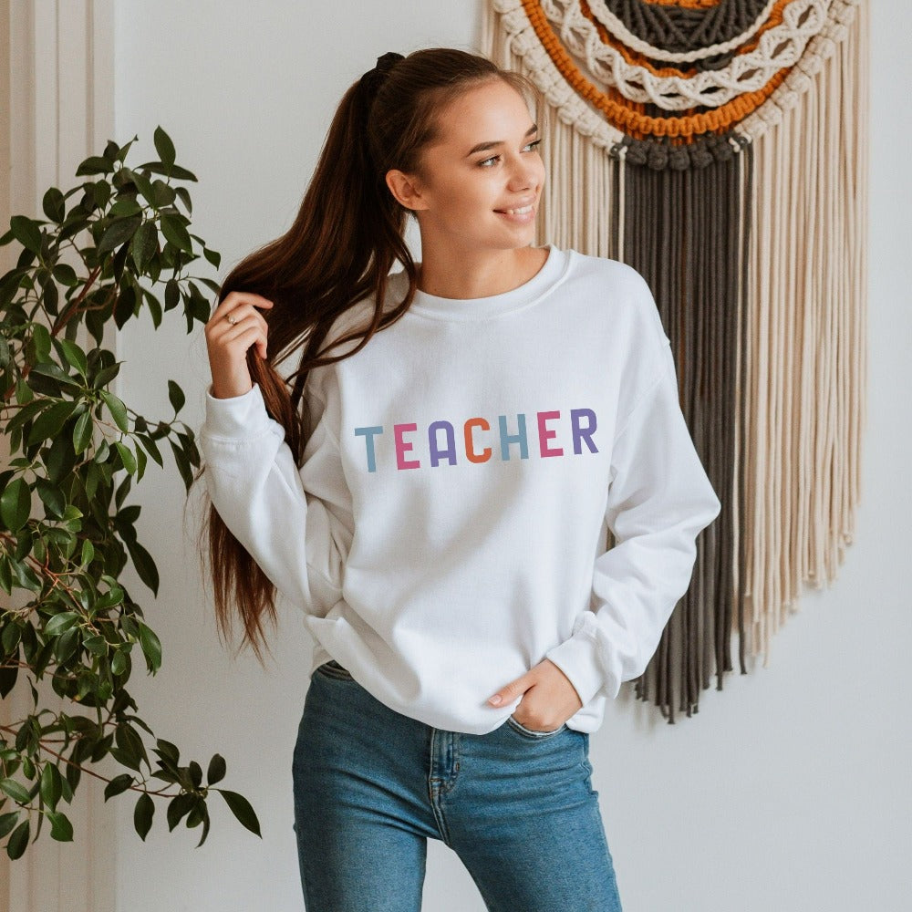 Inspirational sweatshirt gift idea for teacher, trainer, instructor and homeschool mama. Show appreciation to your favorite grade teacher with this vibrant retro shirt. Perfect for elementary, middle or high school, back to school, last day of school, summer or spiring break. Great for everyday use both in and out of the classroom.