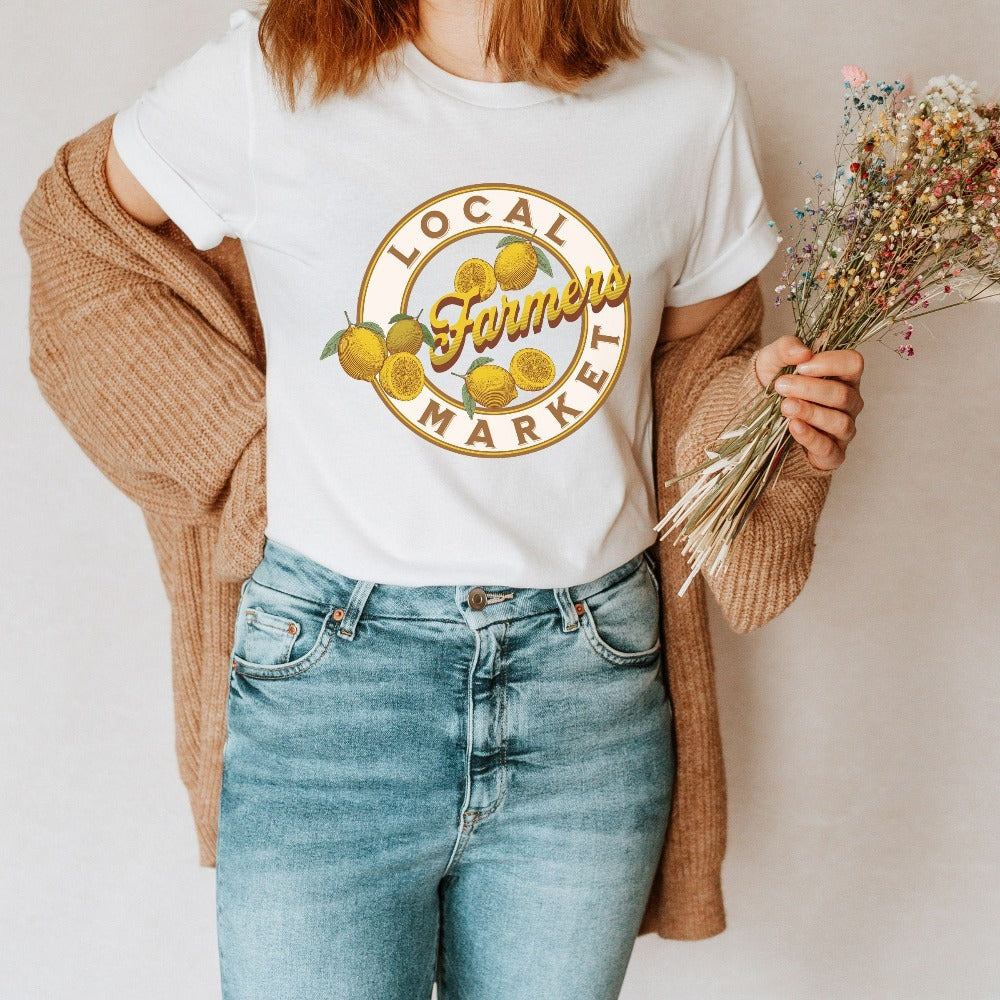 Local farmers market gift idea to support shop local. Great thoughtful shirt present for farmer, gardener, fruit stand or garden store owner. Also a great birthday or holiday gift for any outdoorsy plant lover, organic enthusiast, best friend, grandma, friendly neighbor or mom.