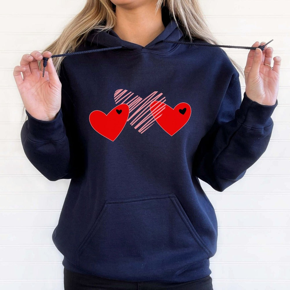 Love Heart Sweatshirt Gift for Valentine's Day, Scribble Heart Hoodie, Woman Cute Valentines Sweater, Unisex Crewneck Top