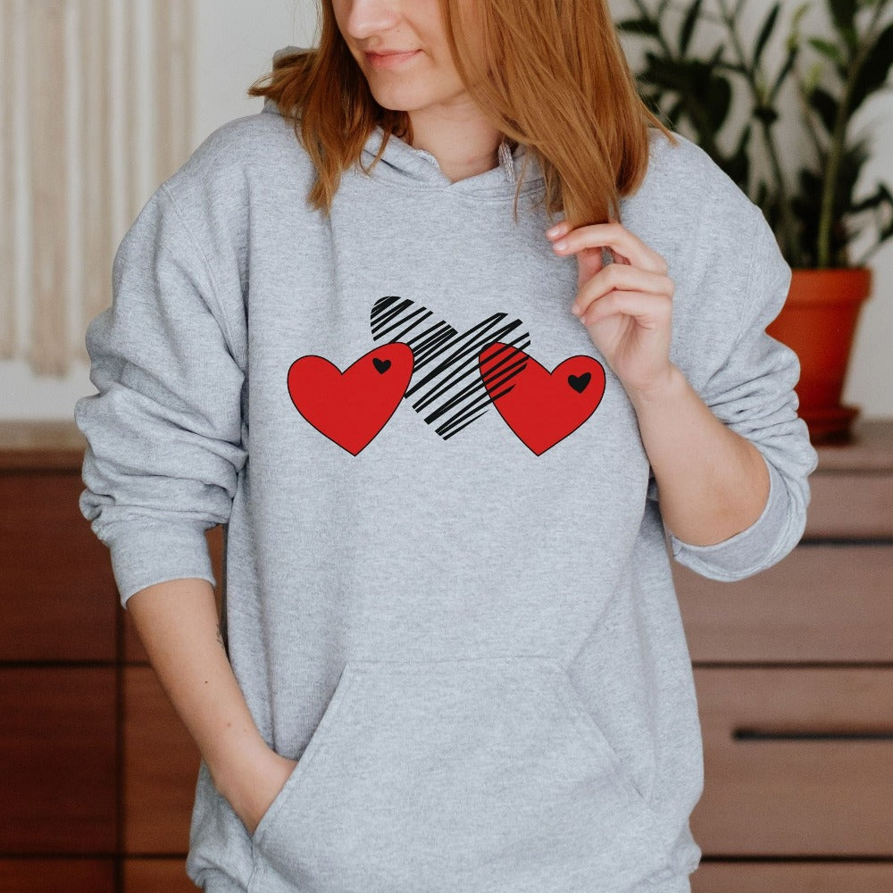 Love Heart Sweatshirt Gift for Valentine's Day, Scribble Heart Hoodie, Woman Cute Valentines Sweater, Unisex Crewneck Top