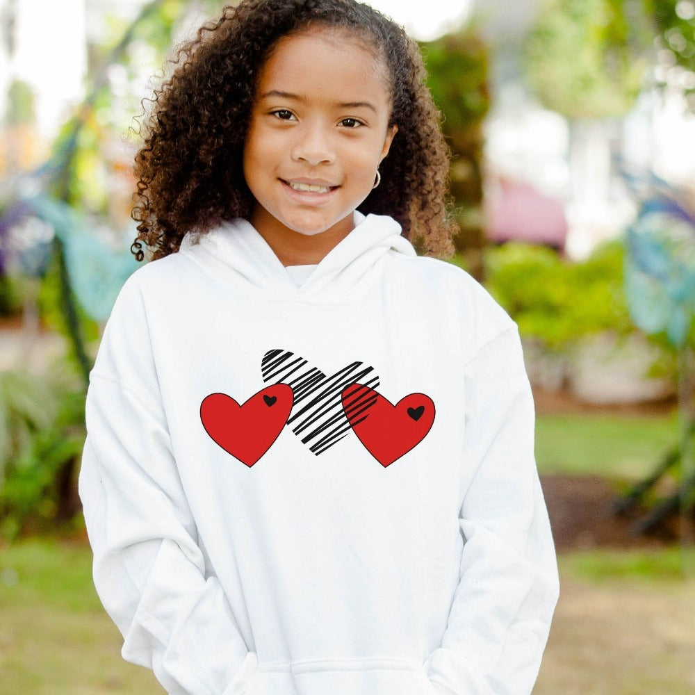 Love Heart Sweatshirt Gift for Valentine's Day, Scribble Heart Hoodie, Woman Cute Valentines Sweater, Unisex Crewneck Top