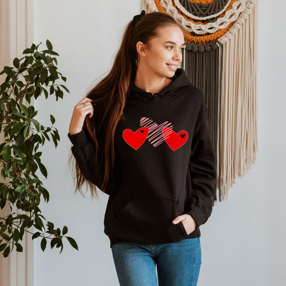 Love Heart Sweatshirt Gift for Valentine's Day, Scribble Heart Hoodie, Woman Cute Valentines Sweater, Unisex Crewneck Top