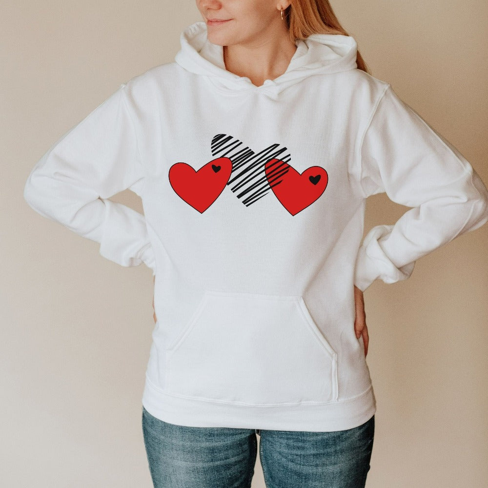 Love Heart Sweatshirt Gift for Valentine's Day, Scribble Heart Hoodie, Woman Cute Valentines Sweater, Unisex Crewneck Top