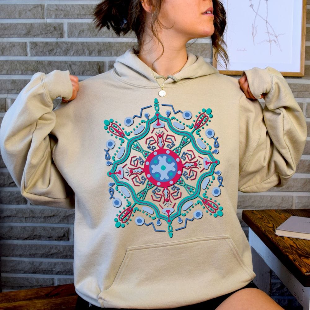This empowered mandala hoodie is a perfect gift idea for every woman. The abstract and symmetry pattern gives this hoodie a great aesthetic and spiritual look. This trendy oversized hoodie is perfect for teen, mom, wife, daughter, sister and girlfriend. A good fit on plus size for it's soft and comfy fabric.