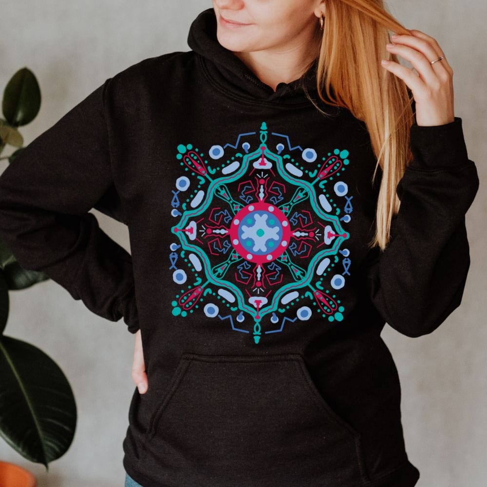 This empowered mandala hoodie is a perfect gift idea for every woman. The abstract and symmetry pattern gives this hoodie a great aesthetic and spiritual look. This trendy oversized hoodie is perfect for teen, mom, wife, daughter, sister and girlfriend. A good fit on plus size for it's soft and comfy fabric.