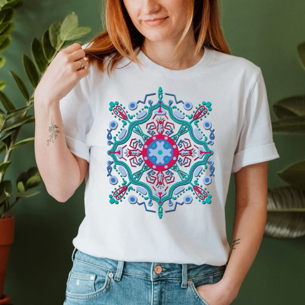 This empowered mandala t-shirt is a perfect gift idea for every woman. The abstract and symmetry pattern gives this shirt a great aesthetic and spiritual look. A perfect yoga shirt to your mom, wife, daughter, sister and girlfriend. A good fit on plus size for it's soft and comfy fabric.