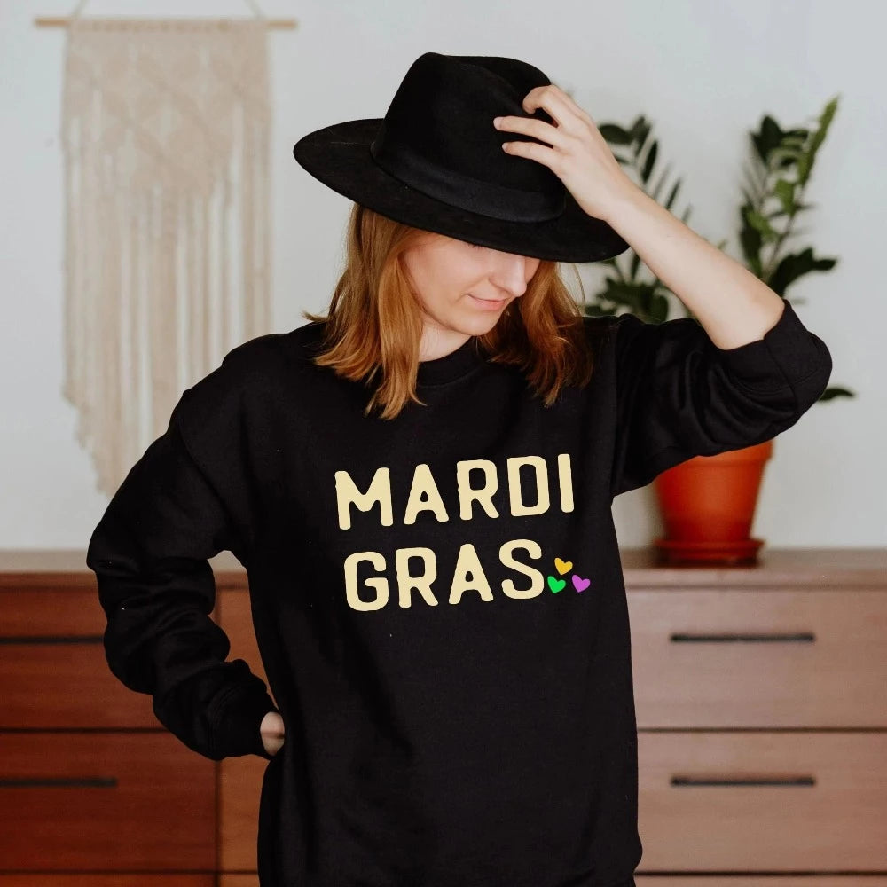 Mardi Gras Day Gift, Women Crewneck Sweatshirt, Fat Tuesday Parade Shirt, Cute New Orleans Sweatshirt, Women Mardi Gras Party Outfit