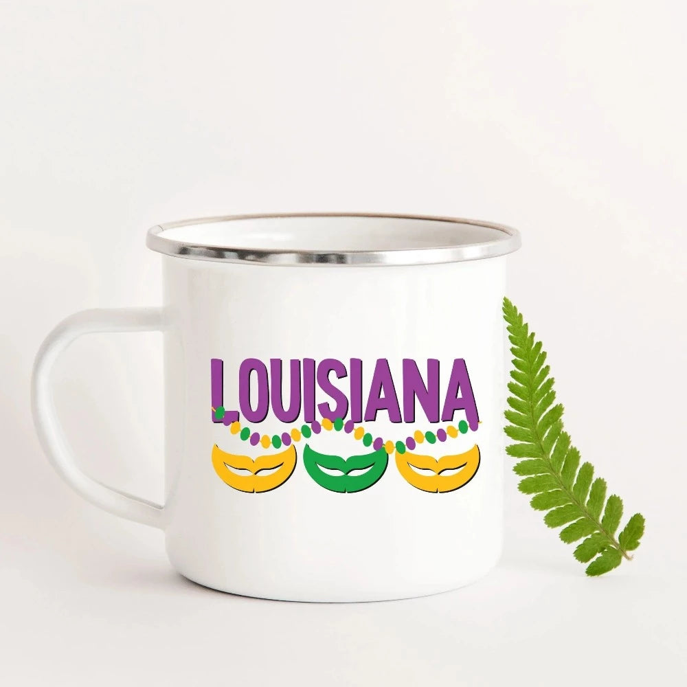 Mardi Gras Gift Ideas, Louisiana Coffee Mug, Mardi Gras Mug, Louisiana Parade Cup, Festival Season Present, Carnival Gift, Enamel Mug