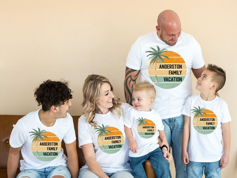 Personalized matching family group vacation outfit is a great way to get in Vacay mood for your getaway! This palm tree boho beachy gift and souvenir is perfect for beach, island ,cruise, lakefront vibes. Customize now with destination or name for a special touch.