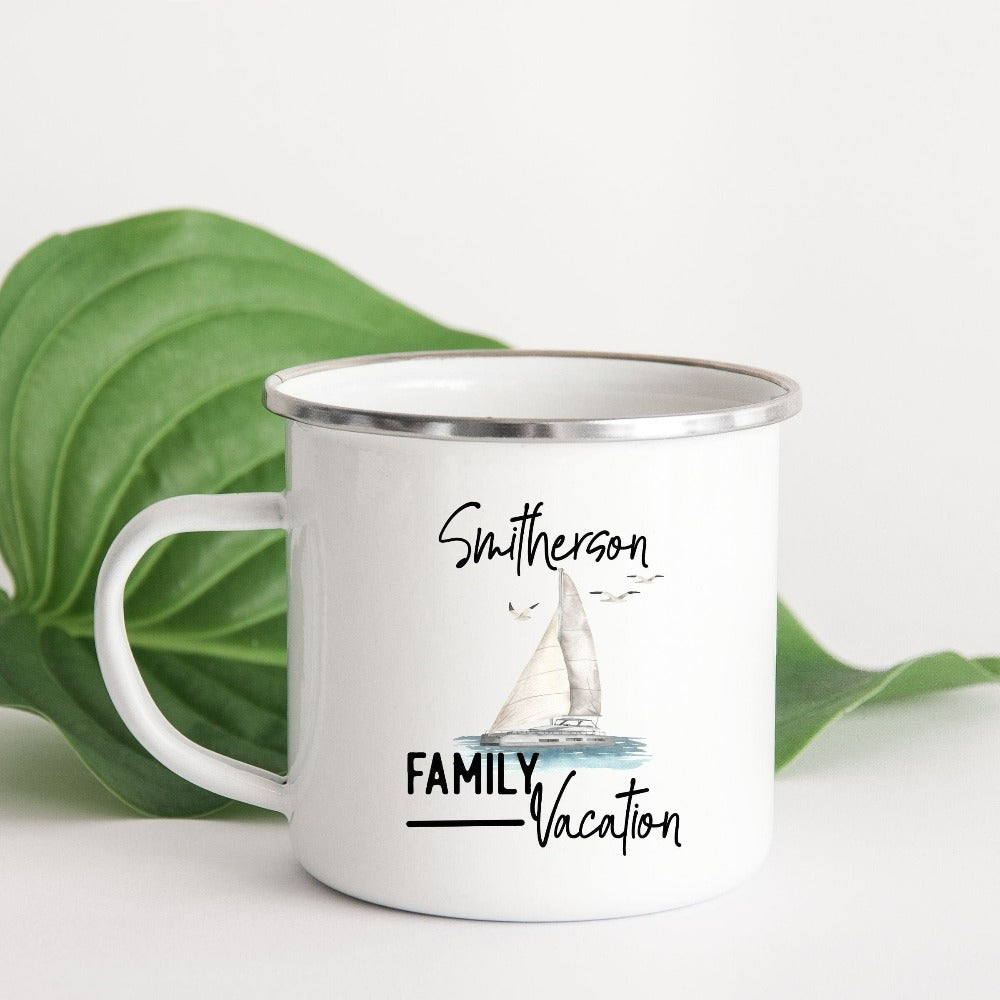 Matching family vacation coffee cup is a great way to get in the vacay mood for your getaway! Perfect cute reunion mug and souvenirs for camping, hiking, mountain retreat or lakefront vibes. Customize now to add a unique touch to this coastal beverage cup.