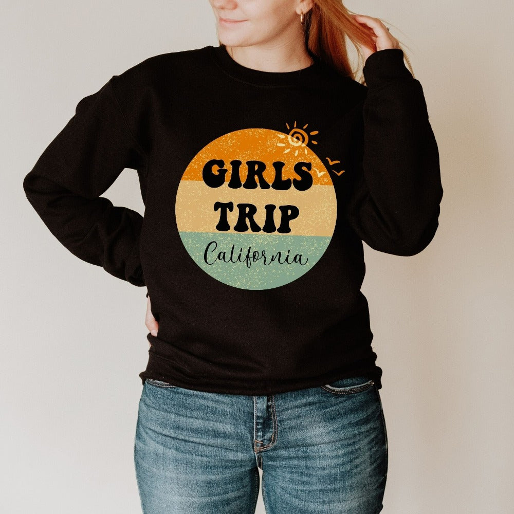 Customize for a personal touch. Travel or cruise with your besties and BFF in this cute girls' trip outfit. Perfect road trip shirt for bridesmaid, sorority sister, bachelorette party or that dream adventure on summer break. Get in the vacation spirit and vacay mode in style.