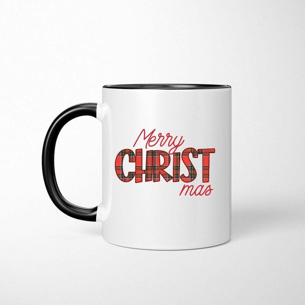 Merry Christmas Coffee Mug, Buffalo Plaid Christmas Mug, Cute Xmas Holiday Gift Idea for Family, Office Santa Ho Ho Gift for Teacher 