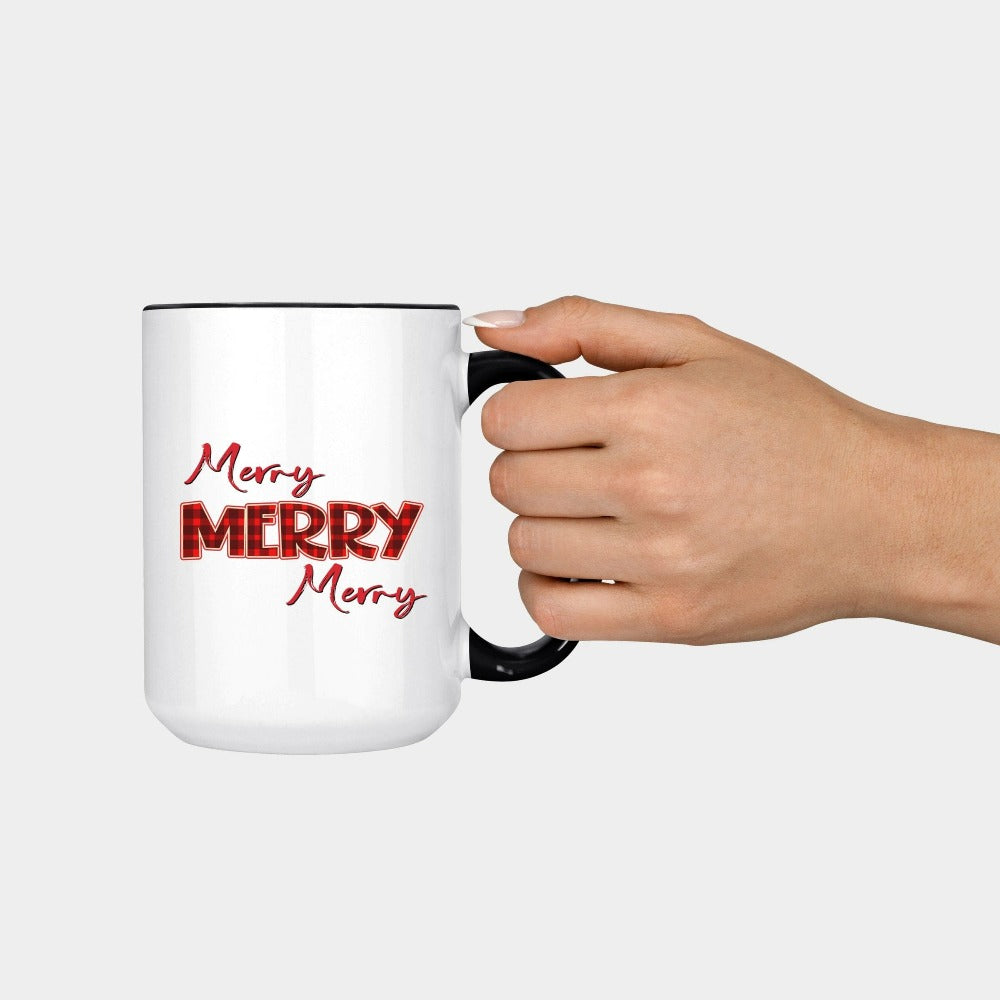 Merry Christmas Coffee Mug, Buffalo Plaid Christmas Mug, Cute Xmas Holiday Gift Idea for Family, Office Santa Ho Ho Gift for Teacher, Xmas Cup