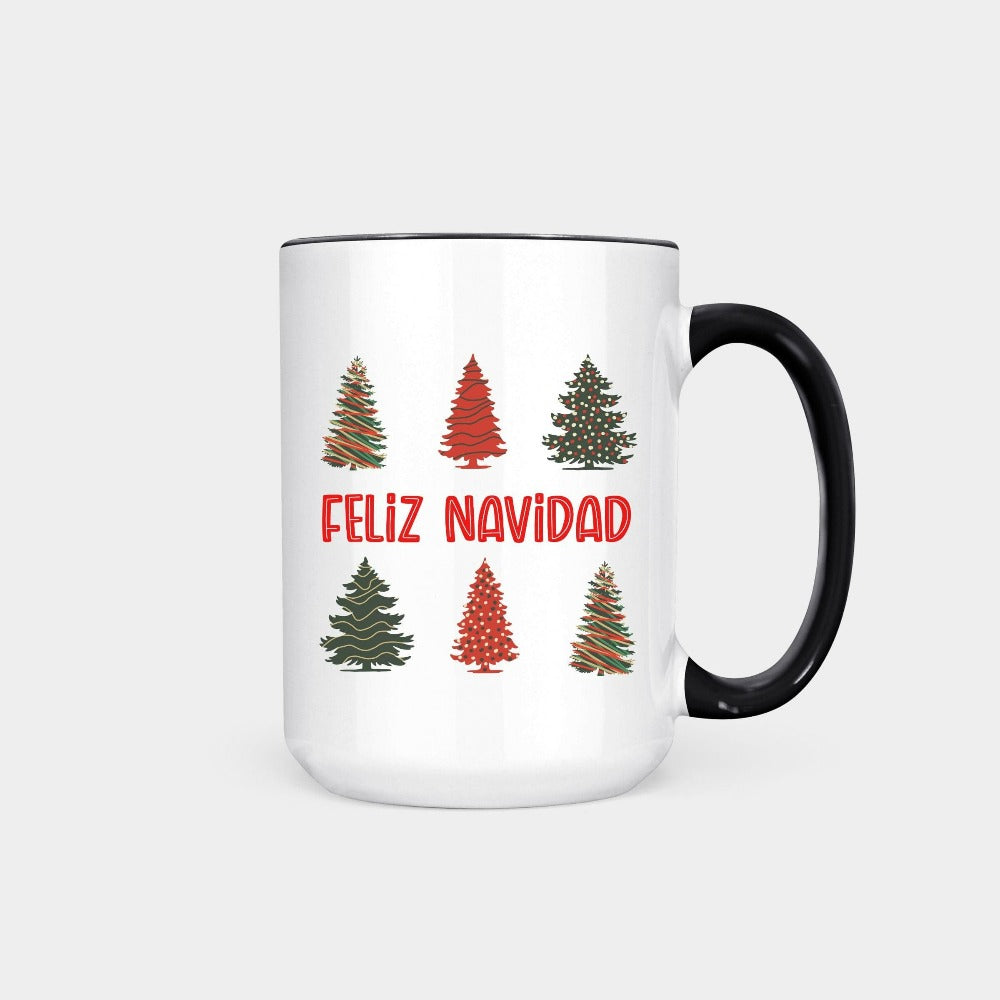 Merry Christmas Coffee Mug, Feliz Navidad Spanish Christmas Gifts, Cute Season's Greetings Hot Chocolate Camping Cup for Grandma Mom, Xmas Mug
