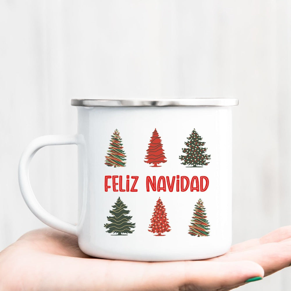 Merry Christmas Coffee Mug, Feliz Navidad Spanish Christmas Gifts, Cute Season's Greetings Hot Chocolate Camping Cup for Grandma Mom, Xmas Mug