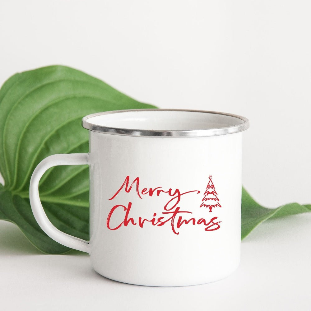 Merry Christmas Coffee Mug, Winter Christmas Holiday Family Gifts, Santa Matching Group Xmas Campfire Cup, Hot Chocolate Enamel Mug 