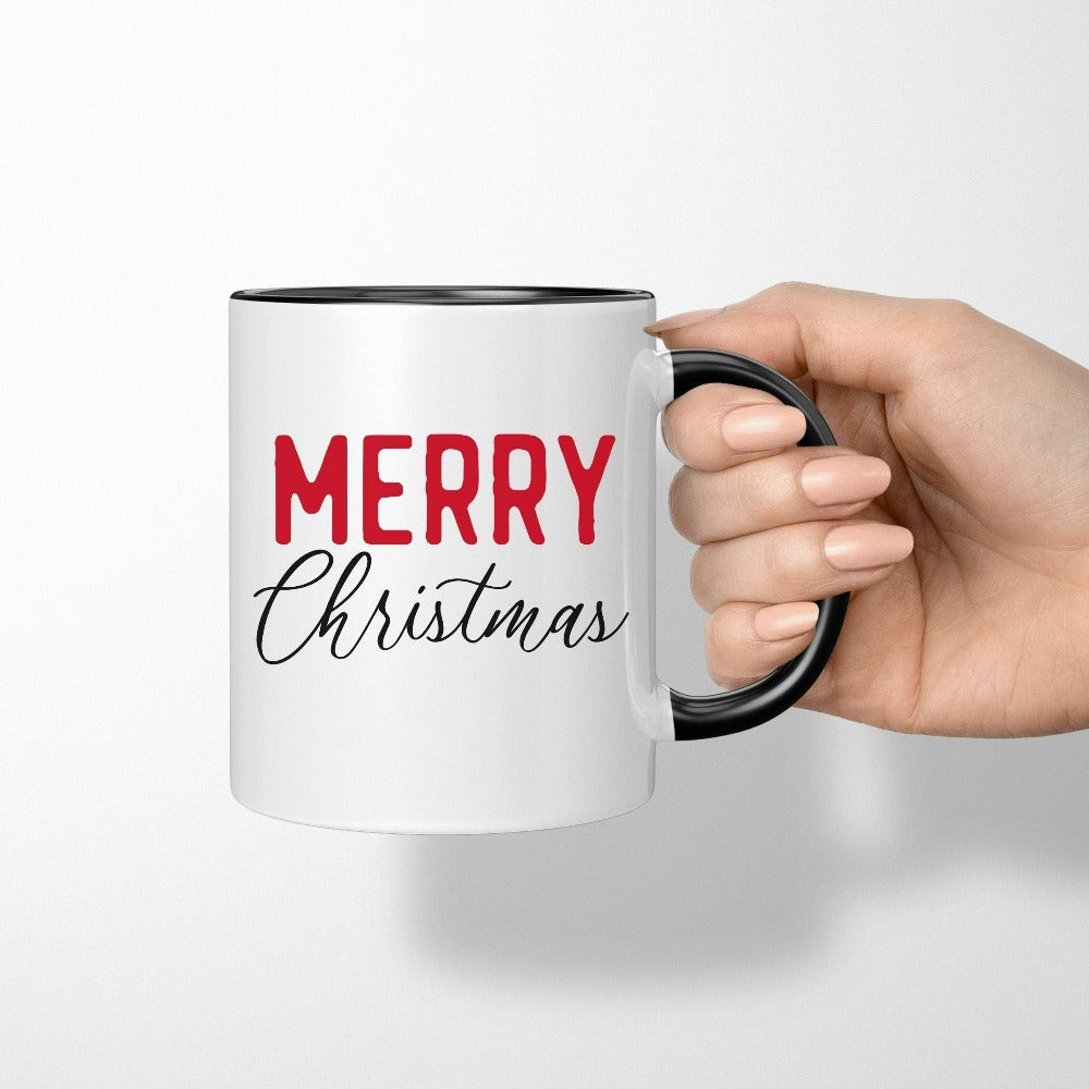 Merry Christmas mug. Celebrate the winter holidays and spread joy and cheer with this cute Xmas gift for friends and family. Get your loved ones this matching end of year souvenir for this yuletide vacation reunion. Cute adorable bright design.