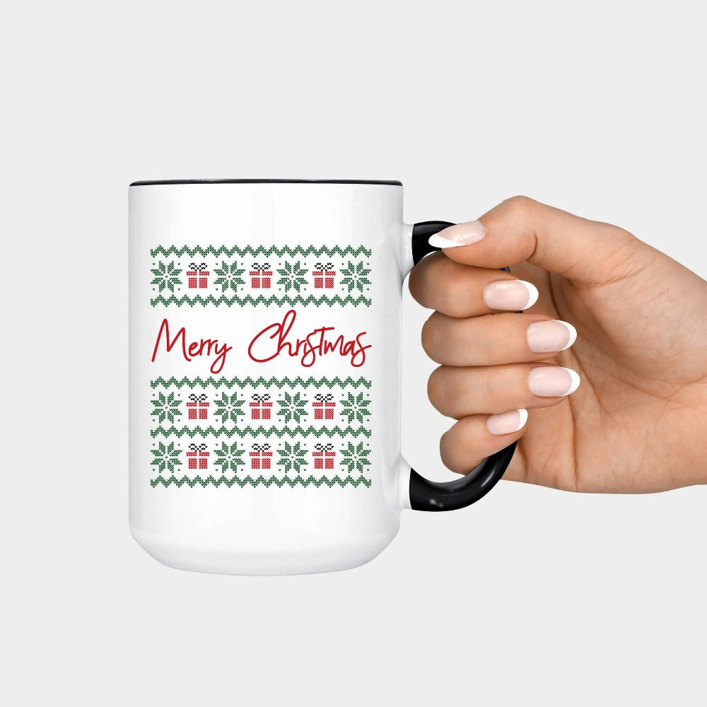 Merry Christmas Gift, Enamel Christmas Mug, Holiday Winter Cup, Christmas Quotes Mug, Christmas Coffee Mug for Teacher, Wife Xmas Mug 
