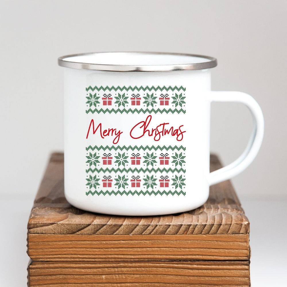 Merry Christmas Gift, Enamel Christmas Mug, Holiday Winter Cup, Christmas Quotes Mug, Christmas Coffee Mug for Teacher, Wife Xmas Mug 